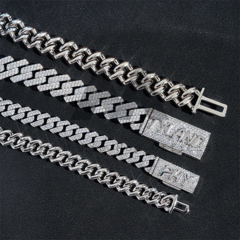 925 Silver Moissanite Cuban Link Chain 10MM 13MM with Custom Name Lock in Cursive Font1