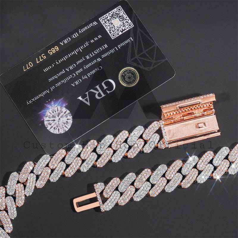 Miami Cuban Link Chain Silver 925 18MM Three Rows Iced Out Moissanite Diamond Hip Hop Jewelry4