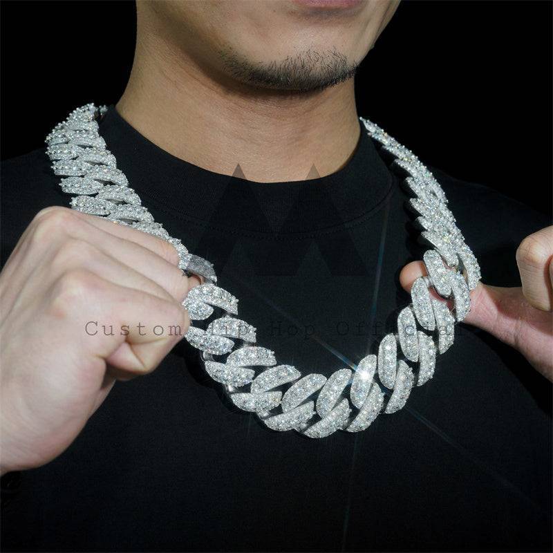 30MM Miami Cuban Link Chain with Three Stone Designs Hip Hop Iced Out Moissanite Diamond4