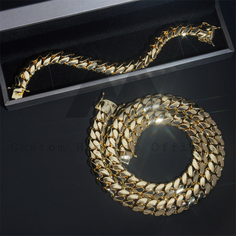 Tight Link Hand Made Chunky Hip Hop Jewelry 15MM Plain Cuban With 14K Gold Plated