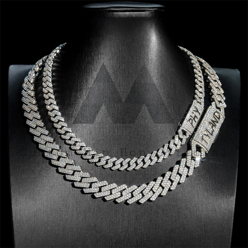 925 Silver Moissanite Cuban Link Chain 10MM 13MM with Custom Name Lock in Cursive Font0
