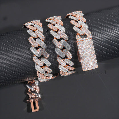 Miami Cuban Link Chain Silver 925 18MM Three Rows Iced Out Moissanite Diamond Hip Hop Jewelry