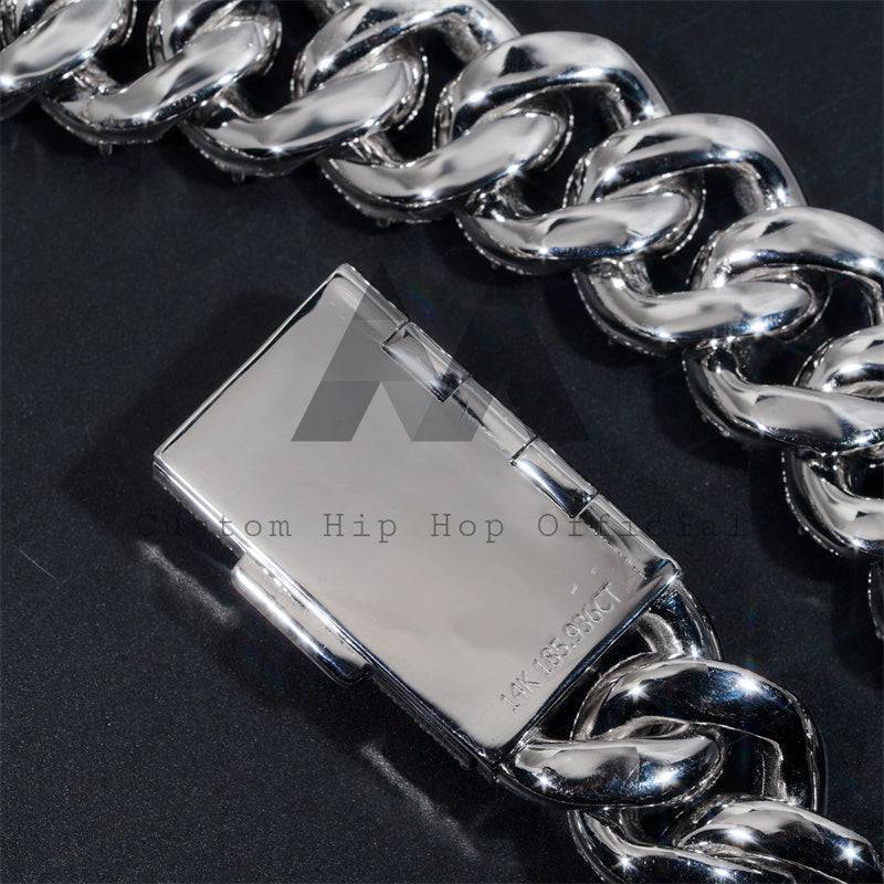 30MM Miami Cuban Link Chain with Three Stone Designs Hip Hop Iced Out Moissanite Diamond3