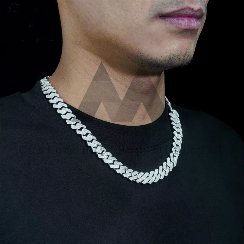 925 Sterling Silver 13MM 3Rows Link Cuban Necklace with VVS Moissanite Diamonds Iced Out Hip Hop Jewelry2