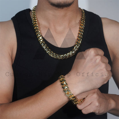 Tight Link Hand Made Chunky Hip Hop Jewelry 15MM Plain Cuban With 14K Gold Plated