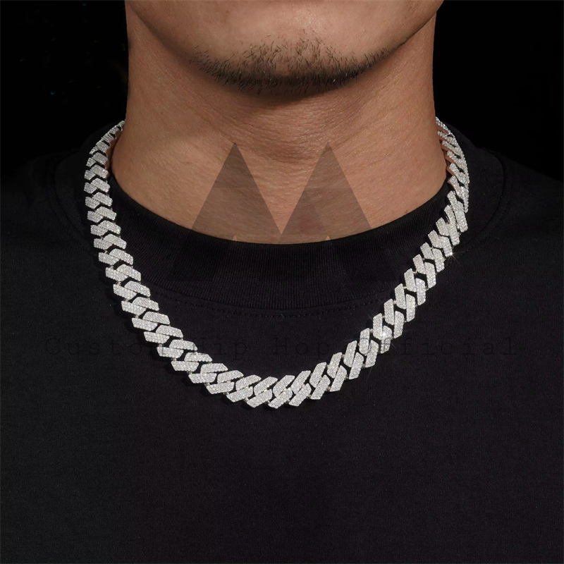 925 Sterling Silver 13MM 3Rows Link Cuban Necklace with VVS Moissanite Diamonds Iced Out Hip Hop Jewelry3