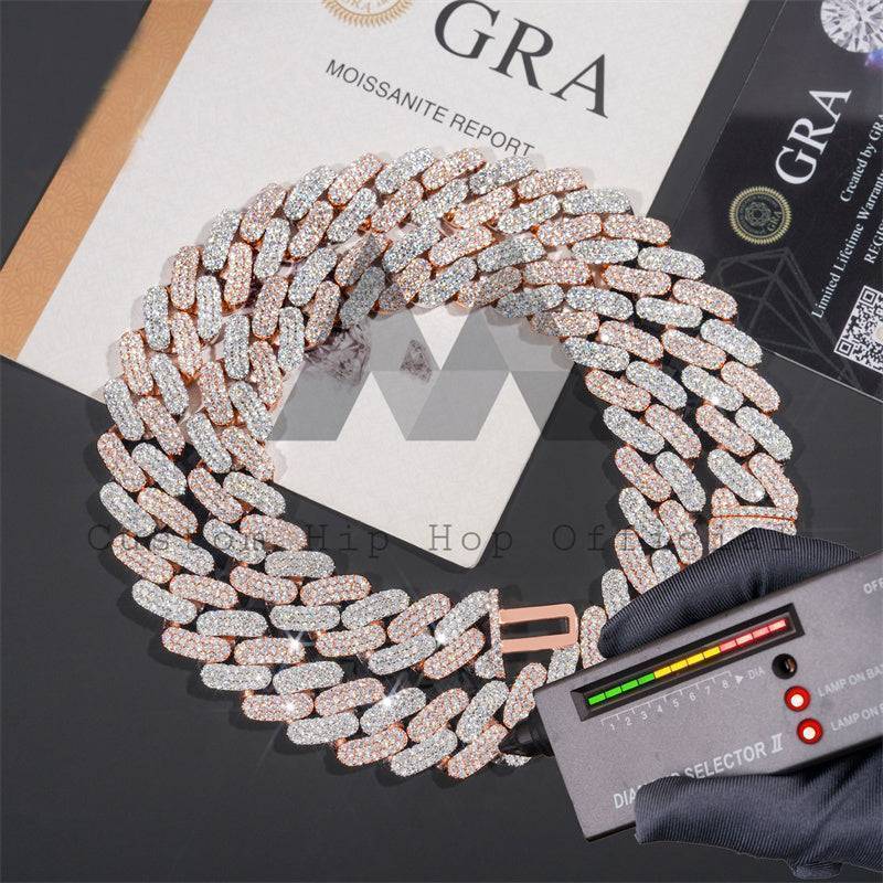 Miami Cuban Link Chain Silver 925 18MM Three Rows Iced Out Moissanite Diamond Hip Hop Jewelry0