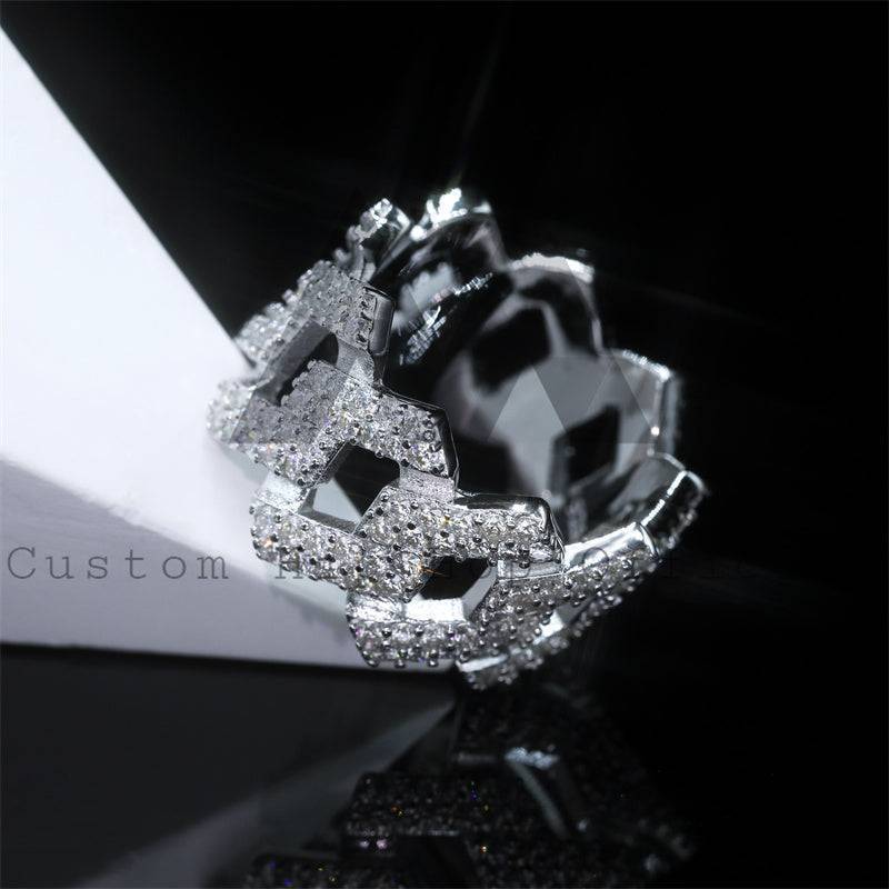 Iced Out Moissanite Cuban Ring in Sterling Silver - Hip Hop Jewelry2