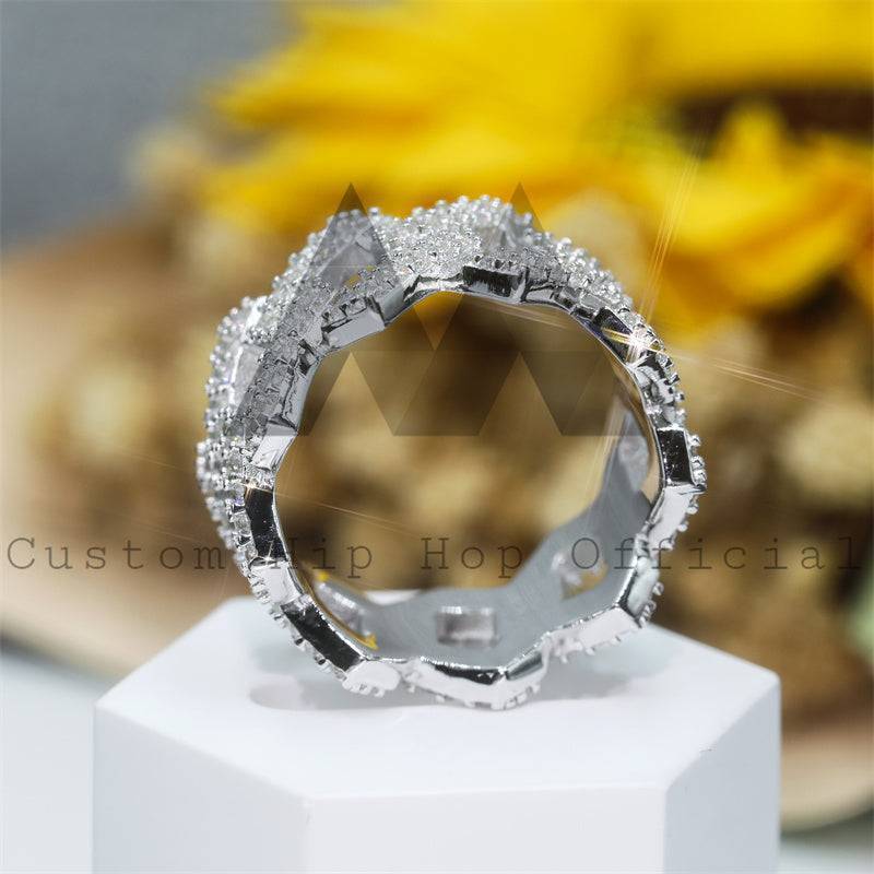 Iced Out Moissanite Cuban Ring in Sterling Silver - Hip Hop Jewelry1