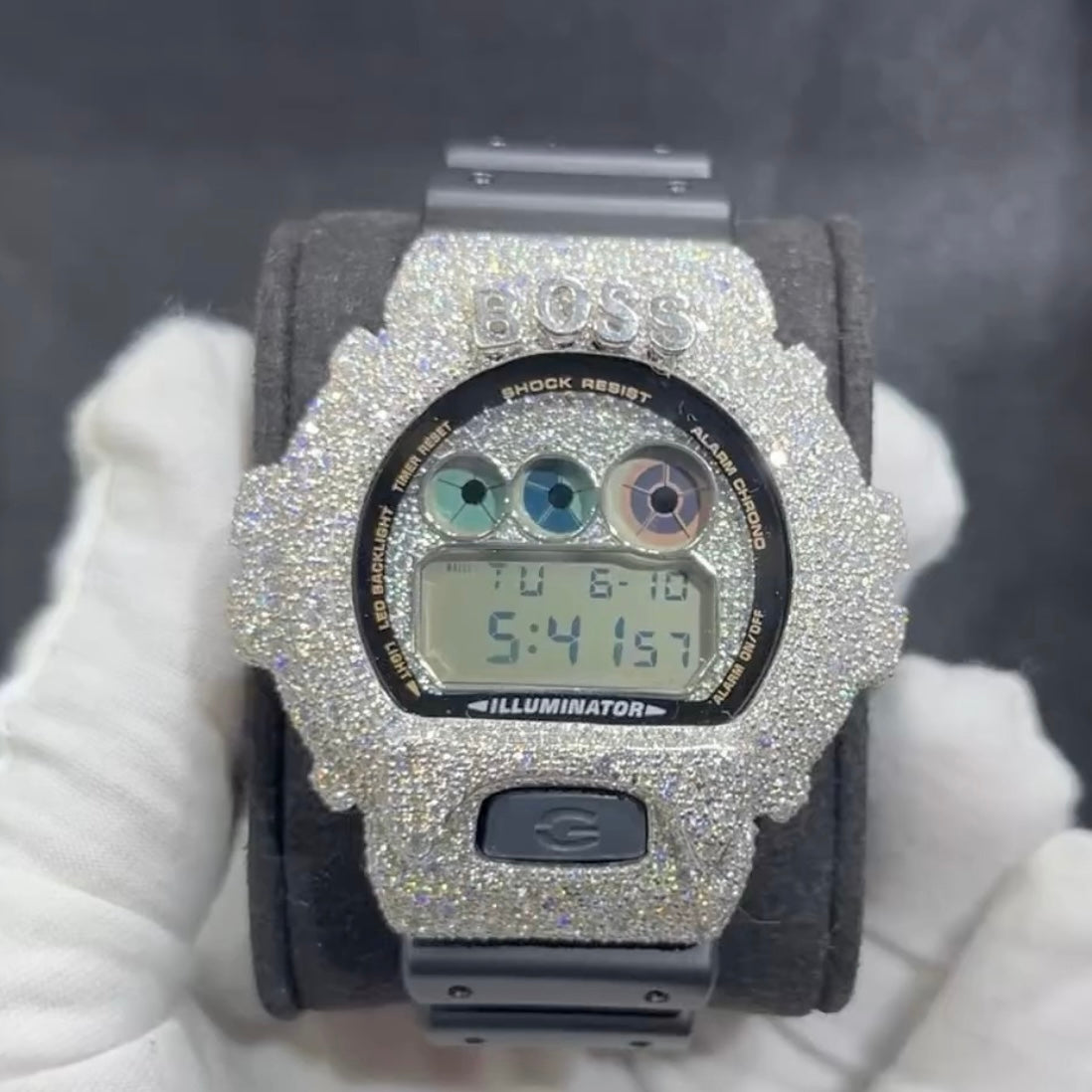 Custom Boss G Shock DW6900 Moissanite Watches Case 10K Gold