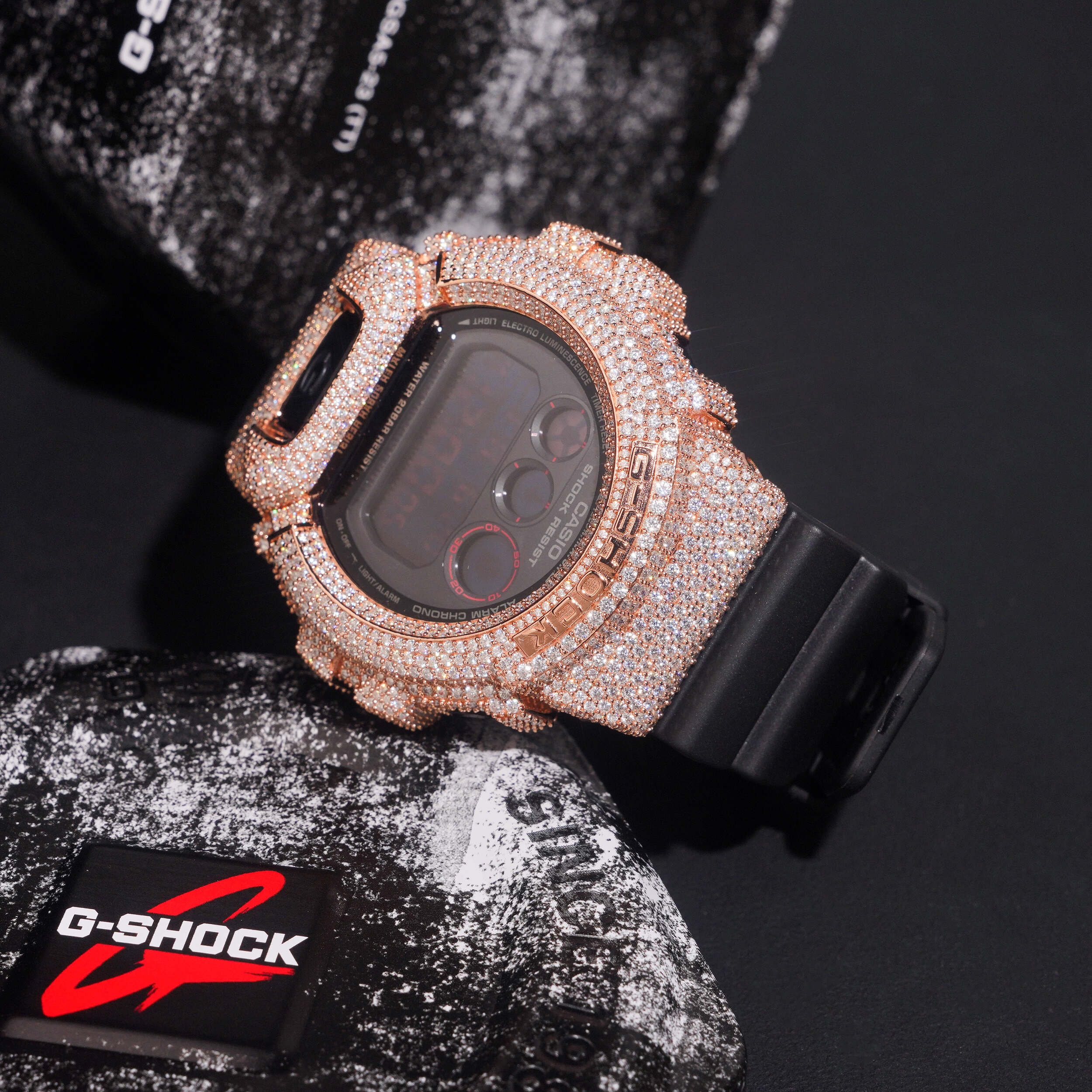 Custom Name G Shock DW6900 Moissanite Watches Case 14K Gold
