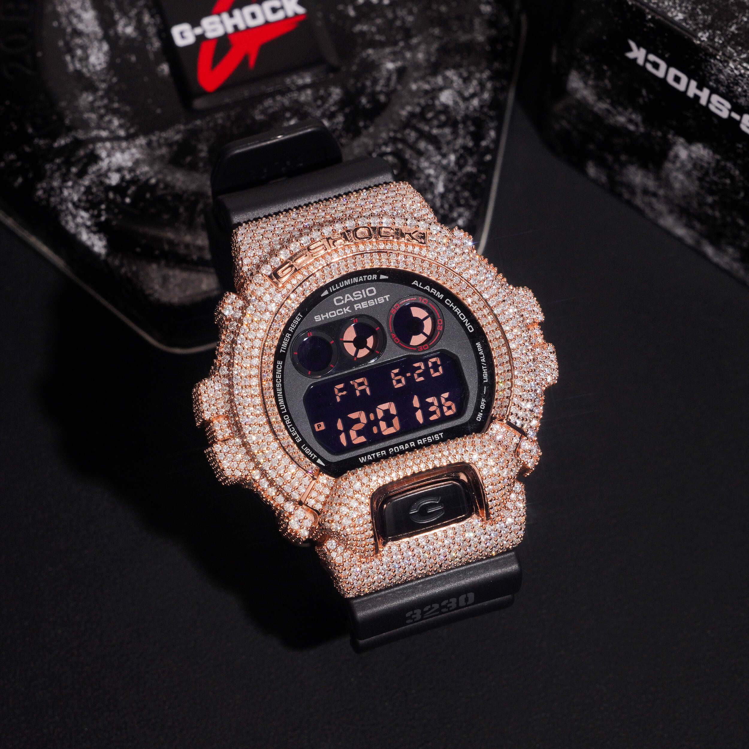 Custom Name G Shock DW6900 Moissanite Watches Case 14K Gold