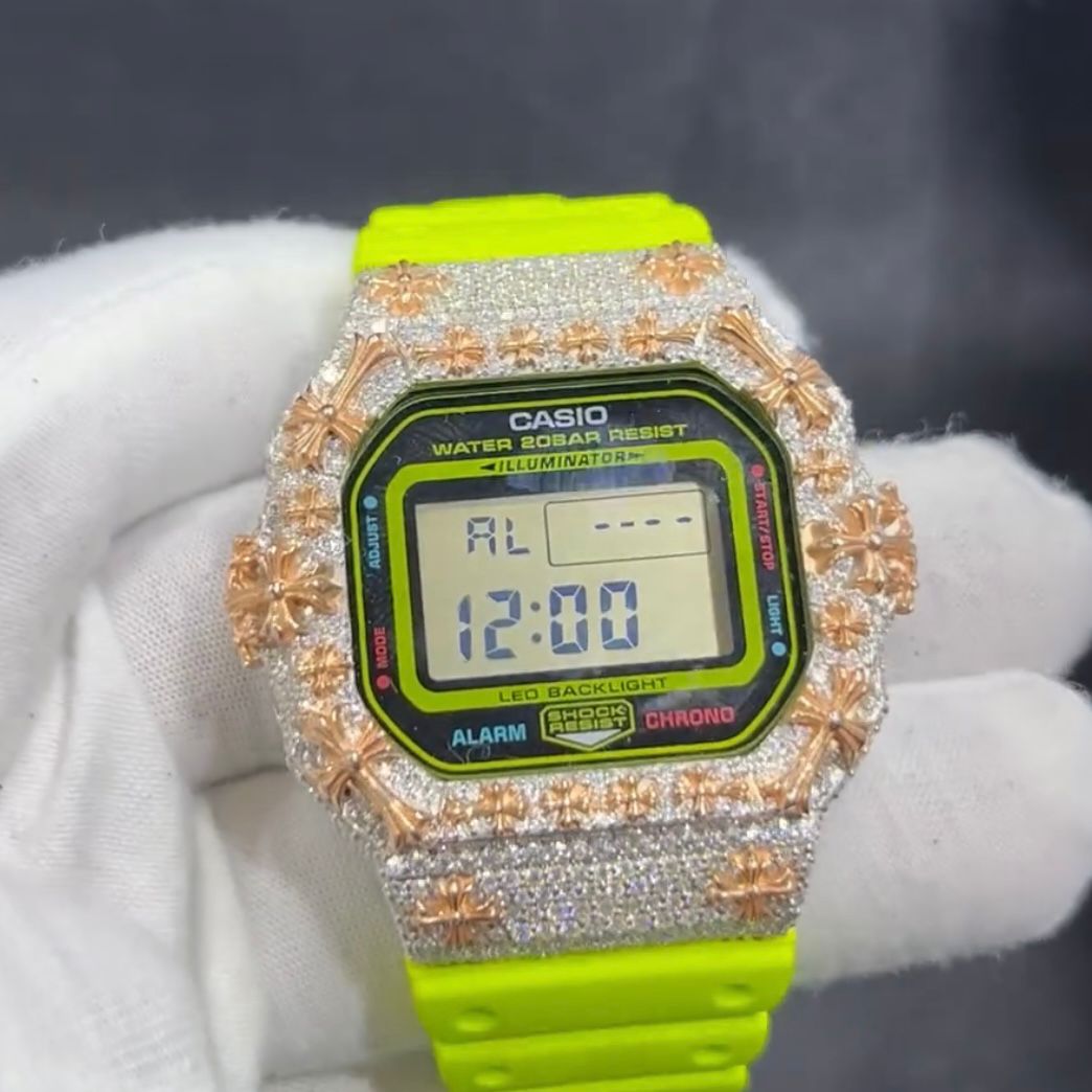 Custom Two Tone G Shock DW6900 Moissanite Watches Case 14K Gold