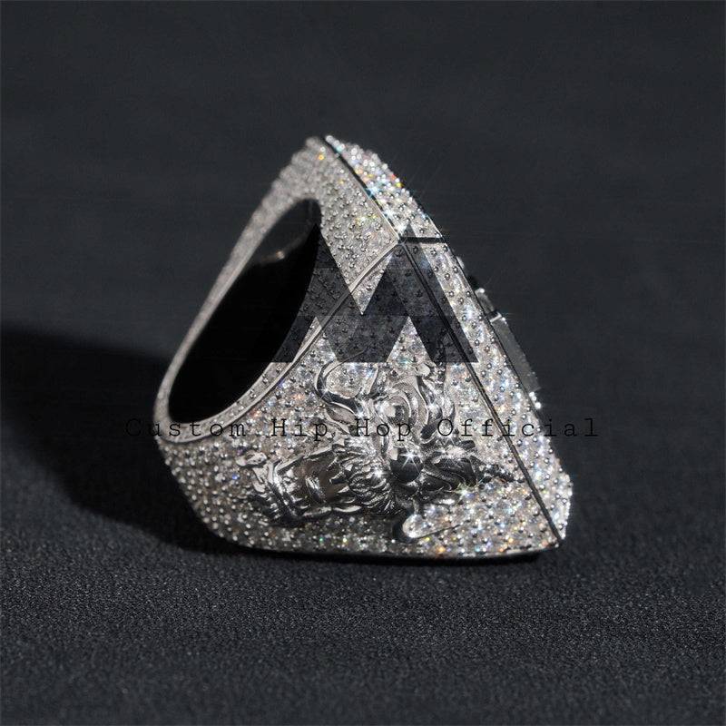 Hip hop jewelry featuring Pass Diamond Tester 35MM Big Luxury Custom Championship Ring with initials, fully iced in solid silver0