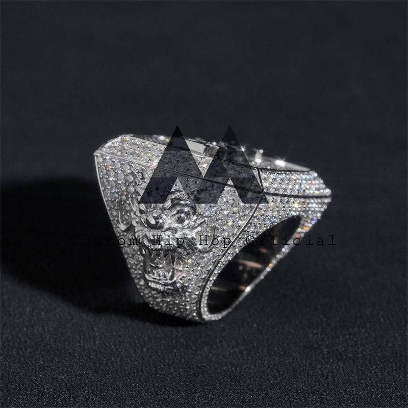 Hip hop jewelry featuring Pass Diamond Tester 35MM Big Luxury Custom Championship Ring with initials, fully iced in solid silver1