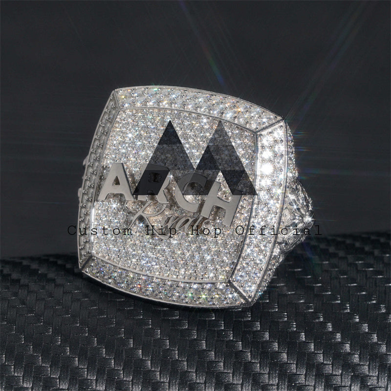 Passe Diamond Tester 35MM Grande Anel de Campeonato Personalizado de Luxo com Iniciais Totalmente Gelado em Prata Sólida