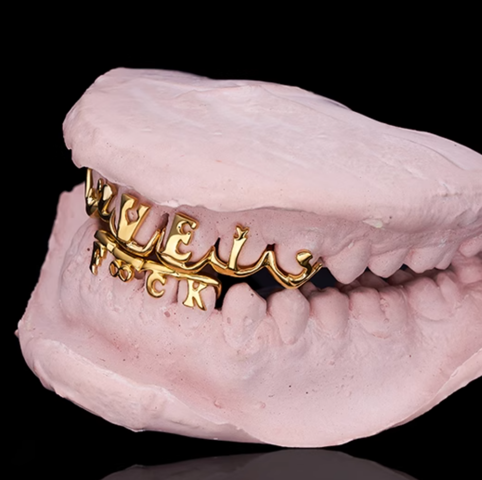 LOVE and FXXK Gold Plated Over 925 Silver Plain Design Custom Grillz For Men