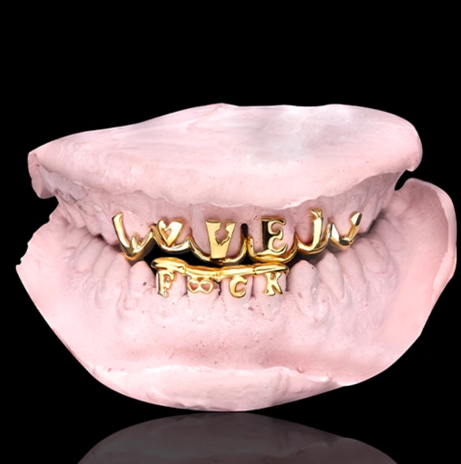 LOVE and FXXK Gold Plated Over 925 Silver Plain Design Custom Grillz For Men