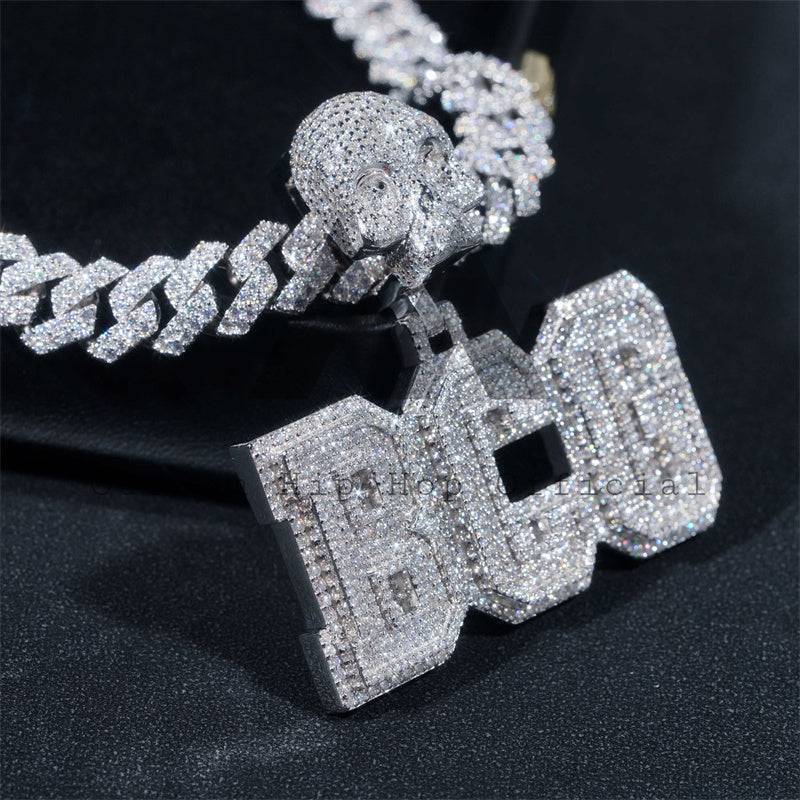 Iced Out Moissanite Diamond 2" Width Skull Bail Custom Name Pendant Fit For 10MM Cuban Chain