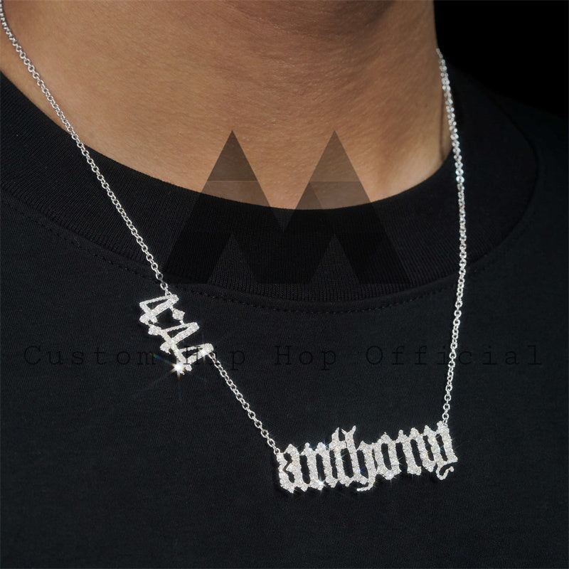 Prata sólida 925 homens moda número personalizado com nome link corrente com moissanite diamante rapper jóias