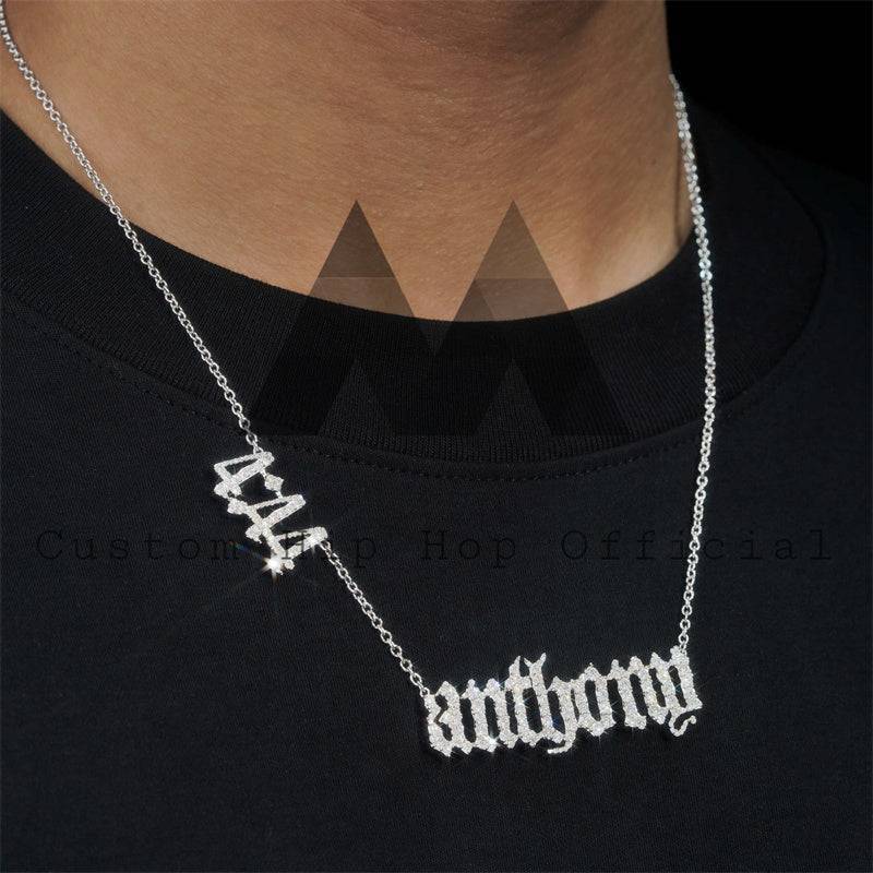 Solid Silver 925 hip hop jewelry with custom number and name link chain featuring Moissanite diamonds for men's fashion2