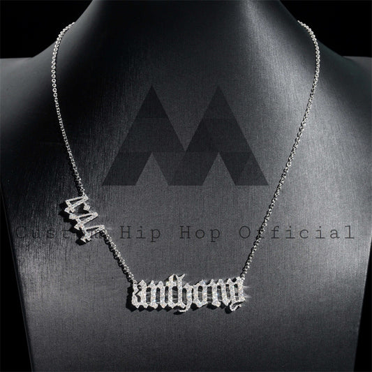 Prata sólida 925 homens moda número personalizado com nome link corrente com moissanite diamante rapper jóias