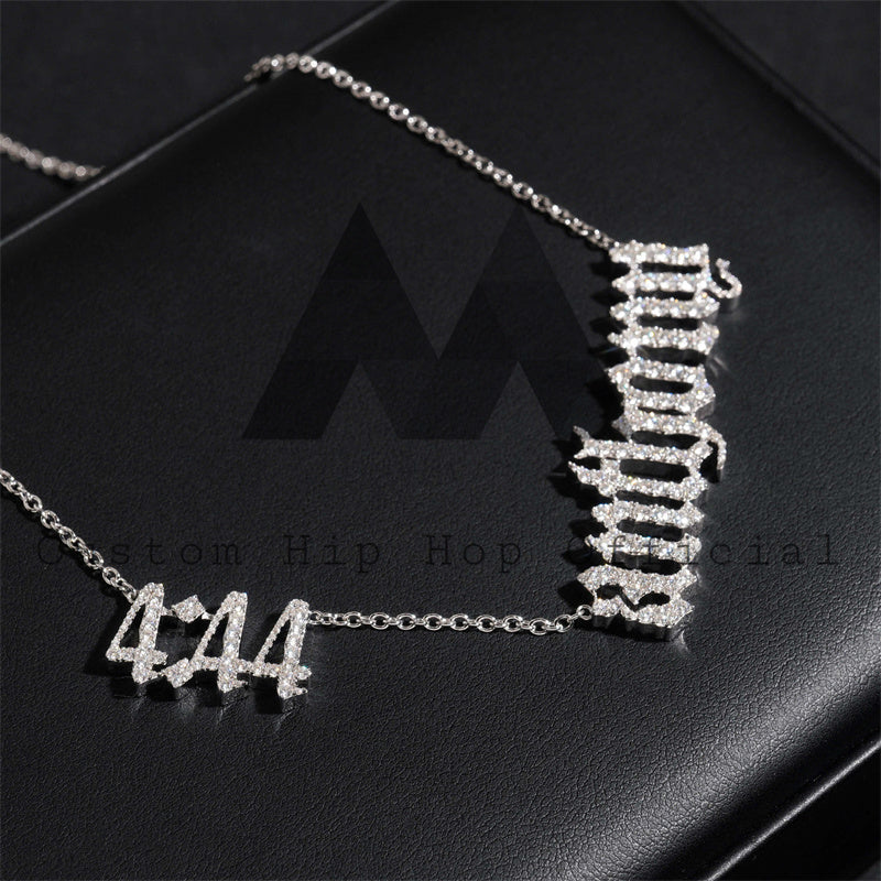 Solid Silver 925 Men Fashion Custom Number With Name Link Chain With Moissanite Diamond Rapper Jewelry
