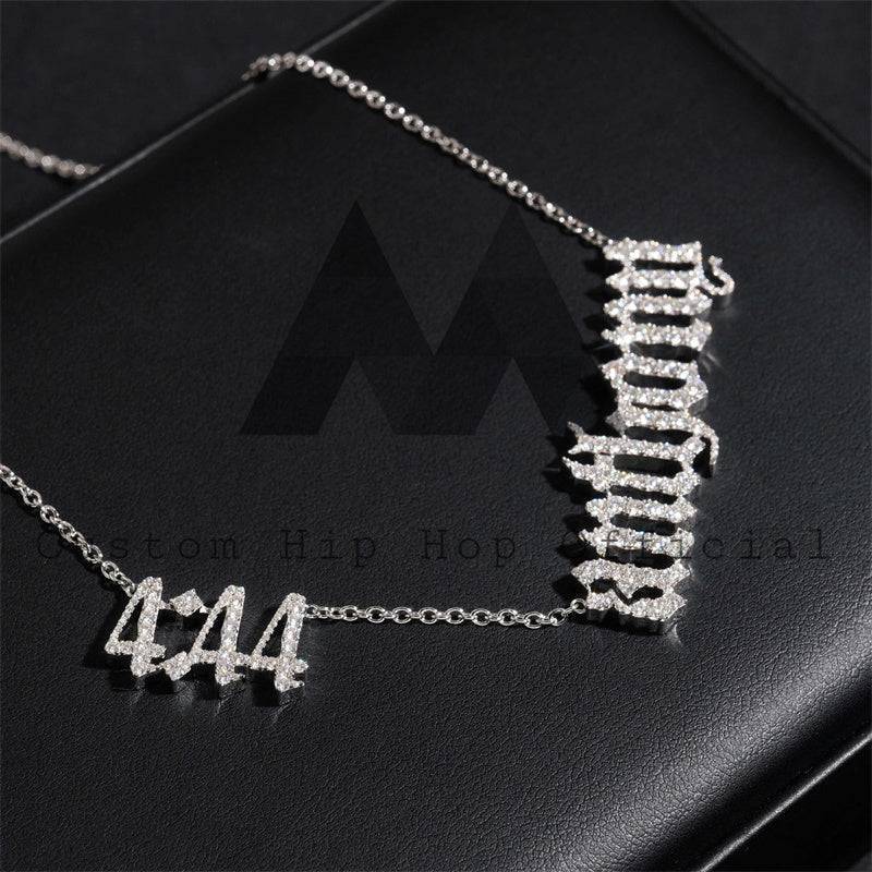 Solid Silver 925 hip hop jewelry with custom number and name link chain featuring Moissanite diamonds for men's fashion1