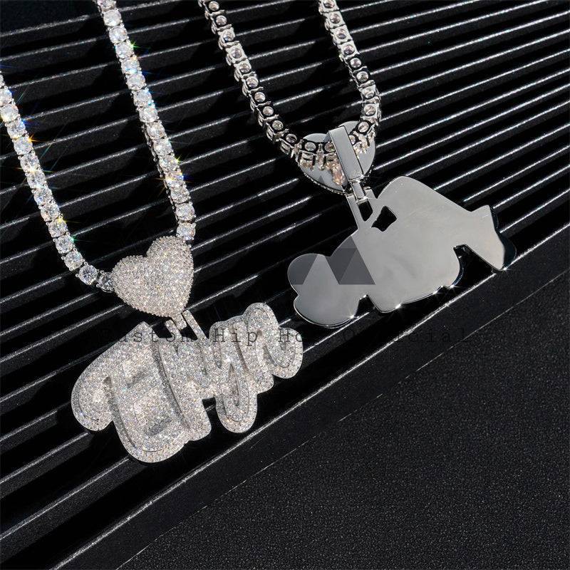 Hip hop jewelry featuring Heart Bail Custom Name Pendant with Moissanite Diamond Iced Out that passes diamond tester4