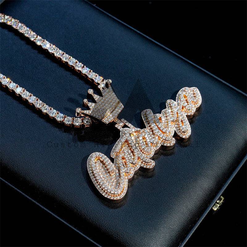 Custom made rose gold plated sterling silver VVS moissanite diamond hip hop jewelry with custom name pendant and crown baii tennis chain 4MM0