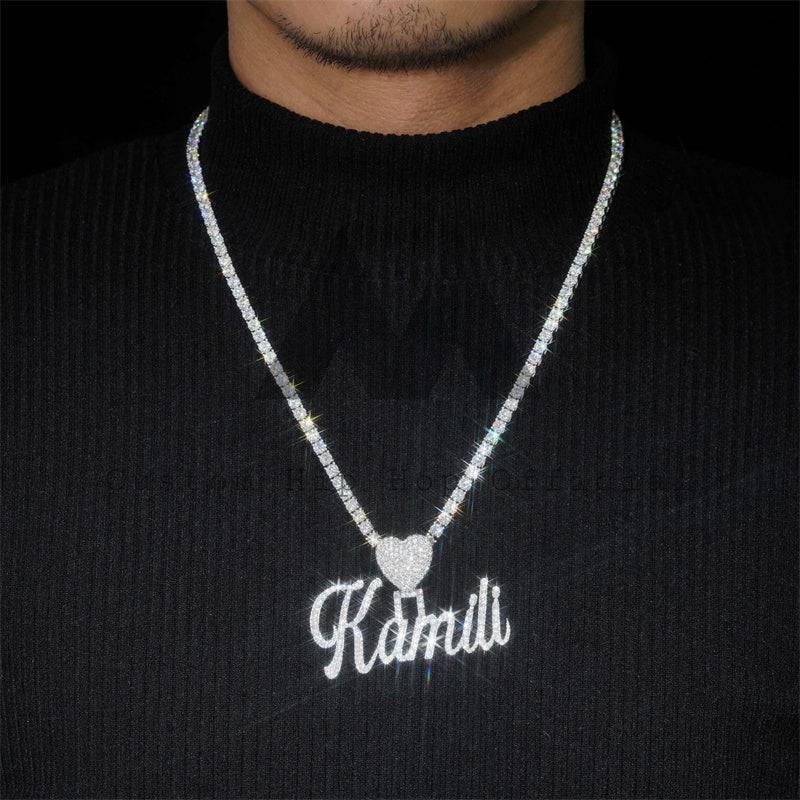 Solid Silver 925 Moissanite Diamond Iced Out 2.5 inch Custom Name Pendant With Heart Bail Fit For 4MM Tennis Chain hip hop jewelry0