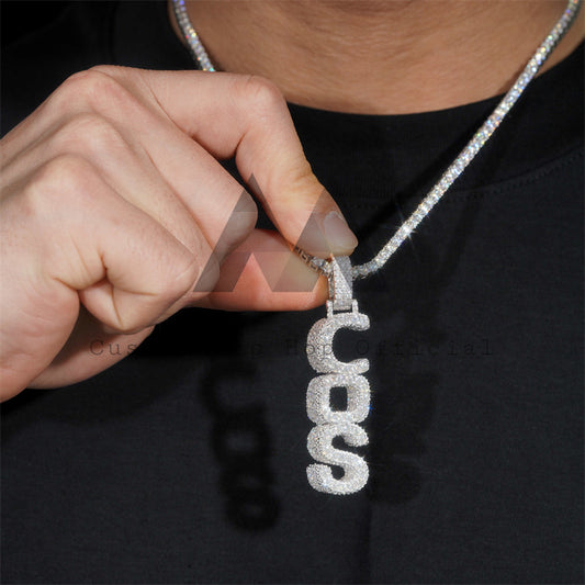 Custom Made 3 Letters Name Pendant with 10K 14K Gold Lab Diamond Mosaic Setting and Side Iced in Hip Hop Style1