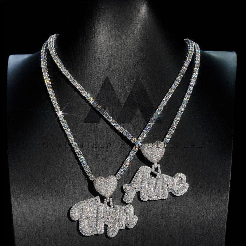 Hip hop jewelry featuring Heart Bail Custom Name Pendant with Moissanite Diamond Iced Out that passes diamond tester0