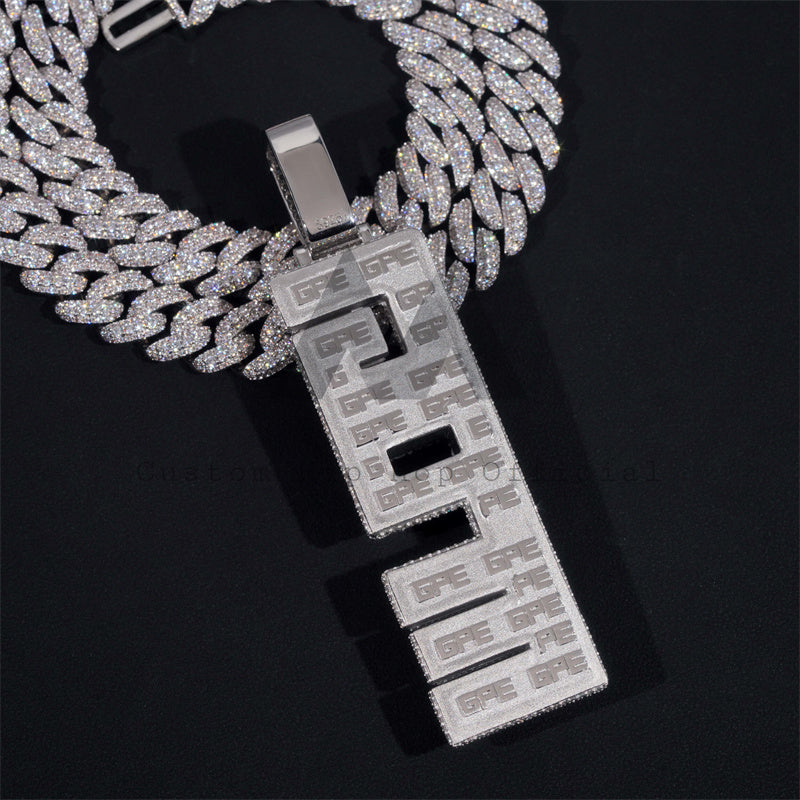 Custom Made Vertical Siced Iced VVS Moissanite Diamond Letter Name Pendant