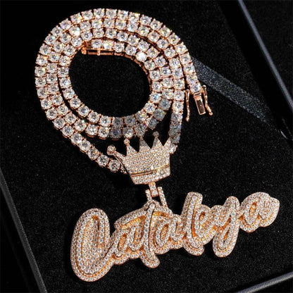 Custom made rose gold plated sterling silver VVS moissanite diamond hip hop jewelry with custom name pendant and crown baii tennis chain 4MM2