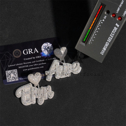 Heart Bail Custom Name Pendant Pass Diamond Tester Moissanite Diamond Iced Out