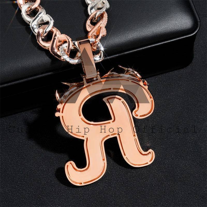 Sterling Silver 925 Gra 3" Tall Rose Gold Custom Moissanite Letter Pendant Fit For 15MM Cuban Chain