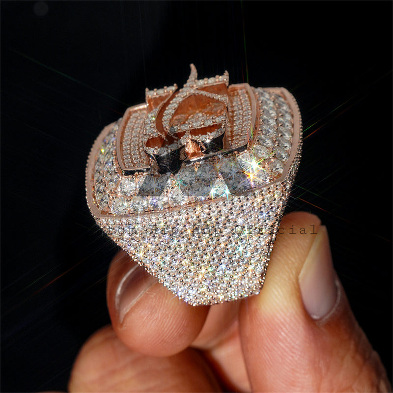 35 мм сплошное серебро со льдом, изготовленное на заказ кольцо начального чемпионата в стиле хип-хоп, розовое золото