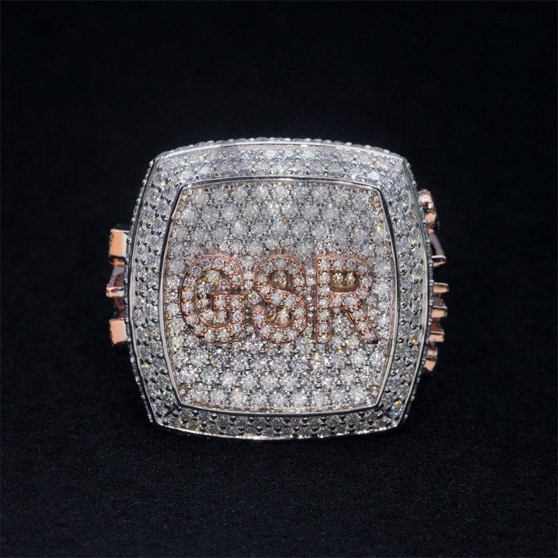 Men Iced Out Buss Down Rose Gold Two Tone Hip Hop VVS Moissanite Custom Championship Ring