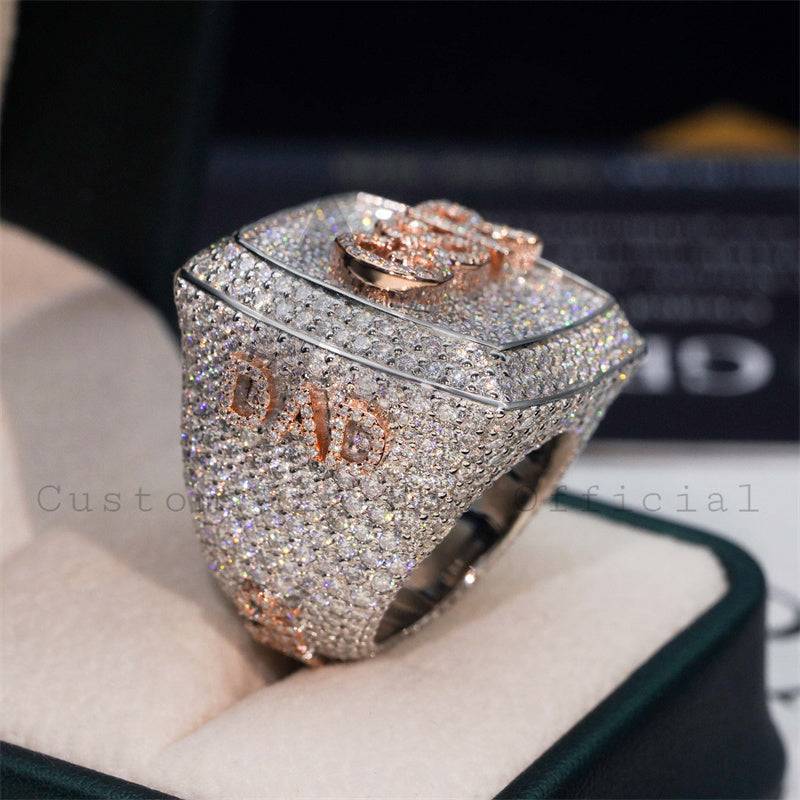 Men Iced Out Buss Down Rose Gold Two Tone Hip Hop VVS Moissanite Custom Championship Ring