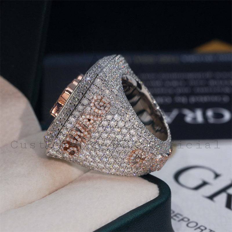 Men Iced Out Buss Down Rose Gold Two Tone Hip Hop VVS Moissanite Custom Championship Ring