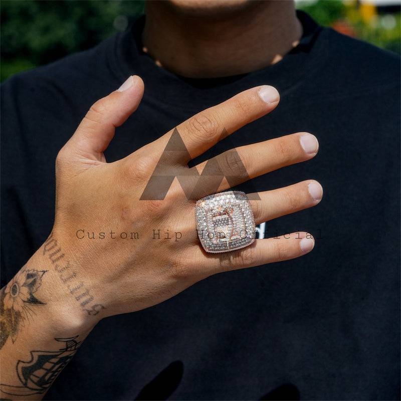 35MM Solid Silver Iced Out Custom Initial Championship Ring Hip Hop Style Rose Gold