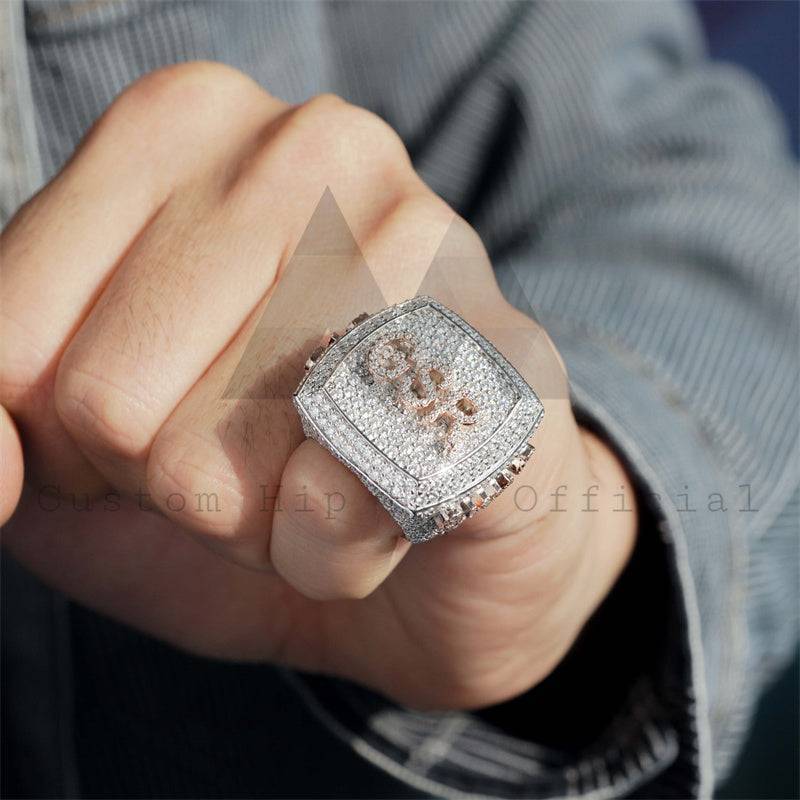 Men Iced Out Buss Down Rose Gold Two Tone Hip Hop VVS Moissanite Custom Championship Ring