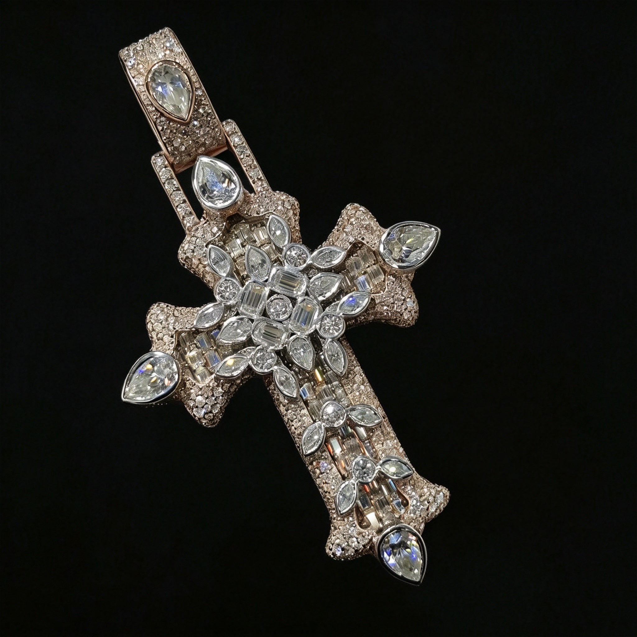 New Style Flower Design Cross Pendant Moissanite Charm 3.5Inch