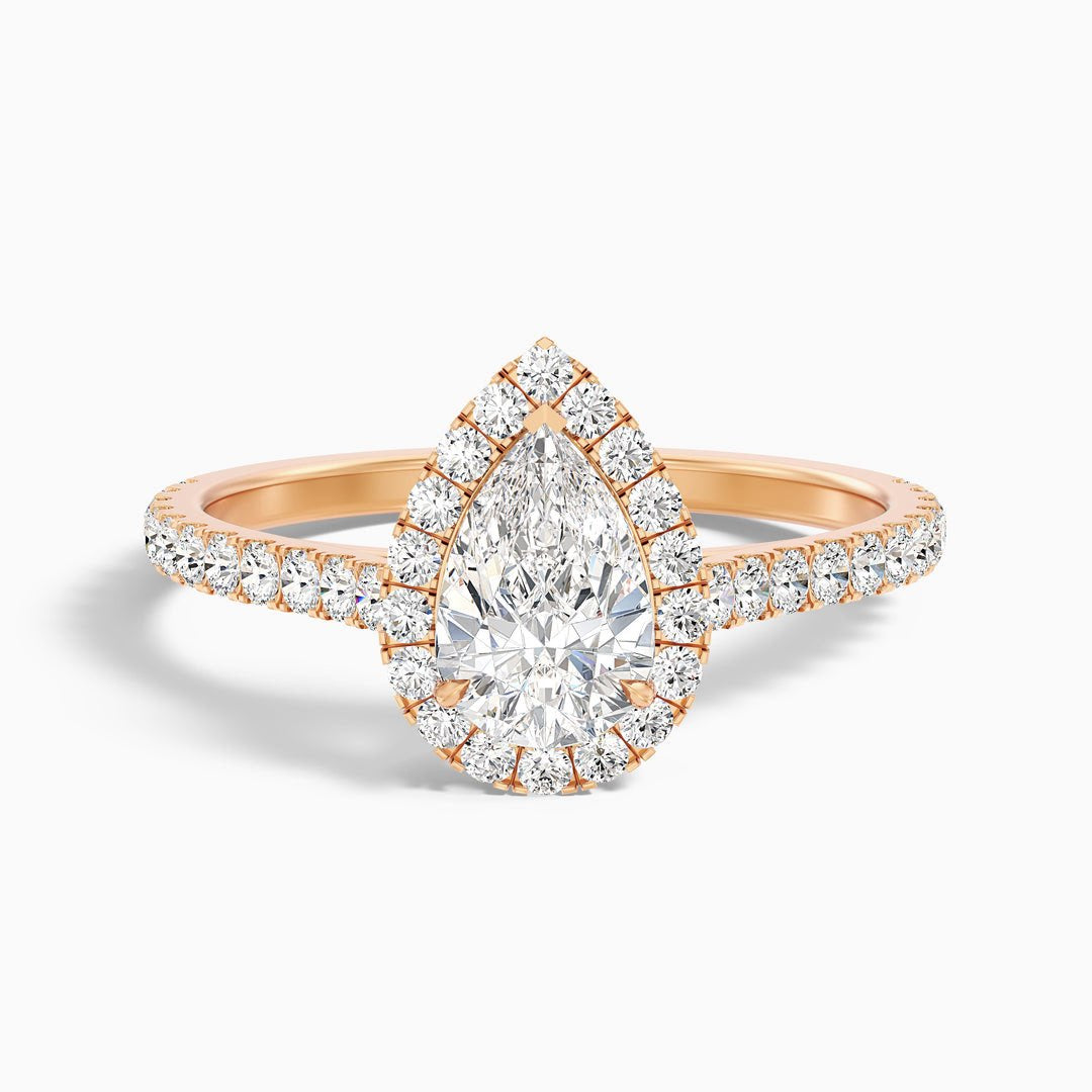1 Carat Pear Shaped Halo Lab Grown Engagement Ring in 10k Yellow Gold