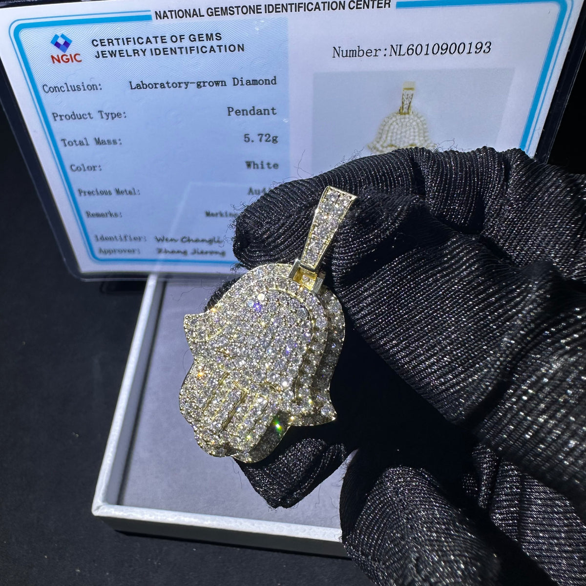 10K Solid Gold VVS Lab Grown Diamond Hamsa Pendant Charm
