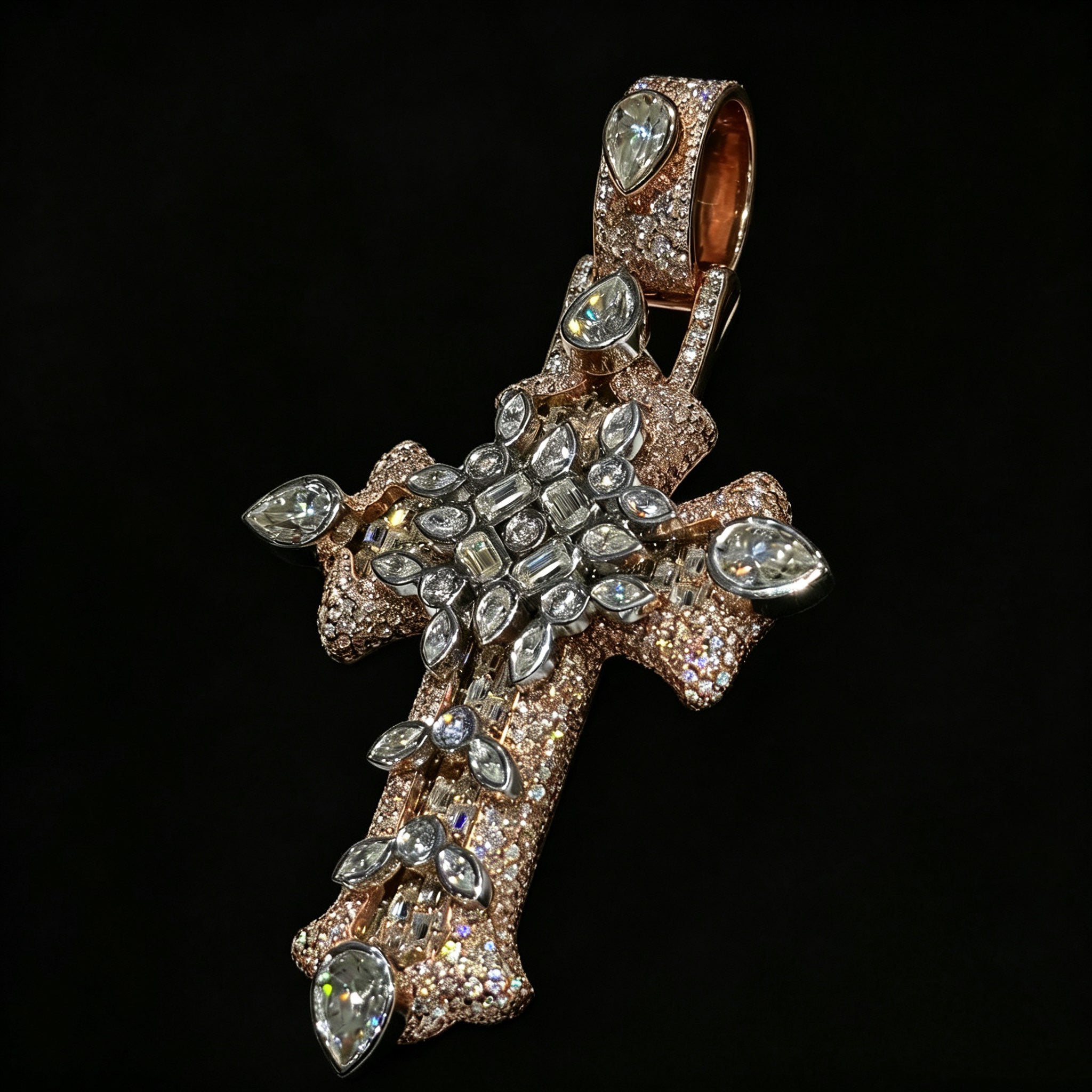 New Style Flower Design Cross Pendant Moissanite Charm 3.5Inch