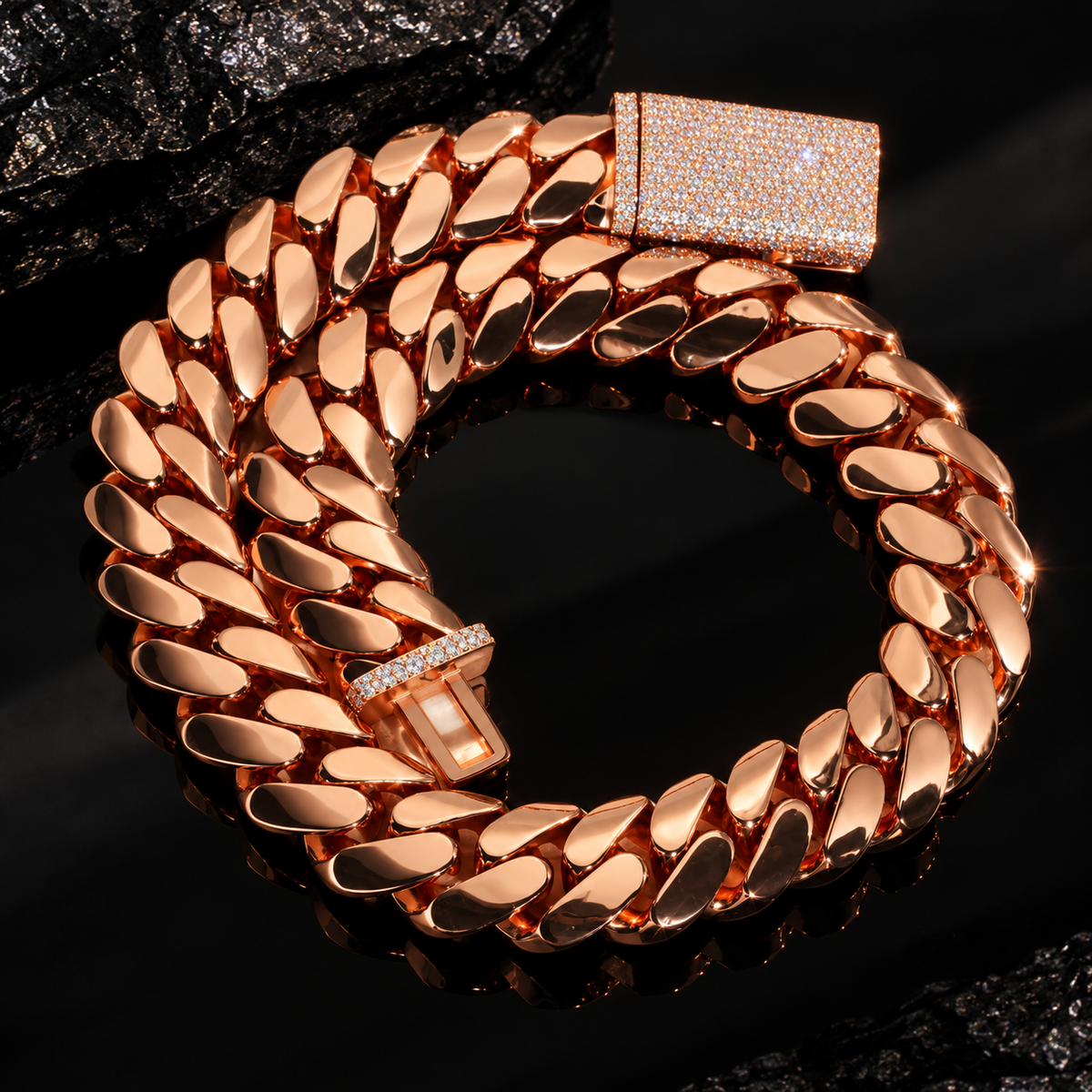 22MM Miami Cuban Link Chain 14K Rose Gold with Moissanite Clasp