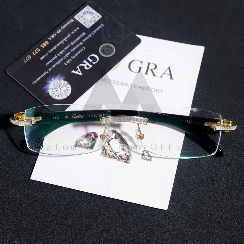 Hip hop jewelry featuring baguette diamond design, moissanite glasses with clear lens, gold plated 925 silver4