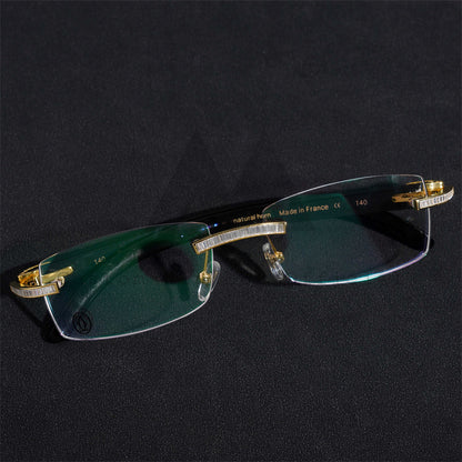 Hip hop jewelry featuring baguette diamond design, moissanite glasses with clear lens, gold plated 925 silver0